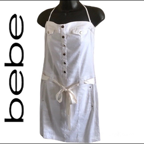 Bebe Adorable White Halter Mini Length Summer Dress Size 6 - Picture 1 of 12